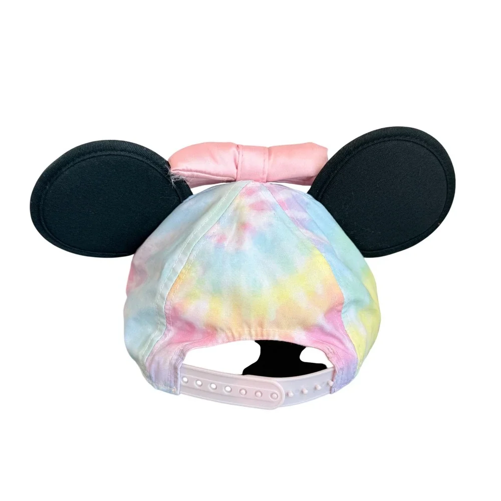 Disney Minnie Mouse Baseball Cap Youth OSFM Pastel Tie Dye 3D Ears Satin Bow